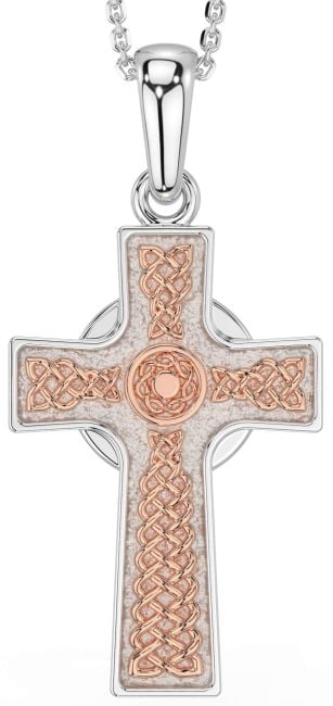 White Rose Gold Celtic Cross Necklace