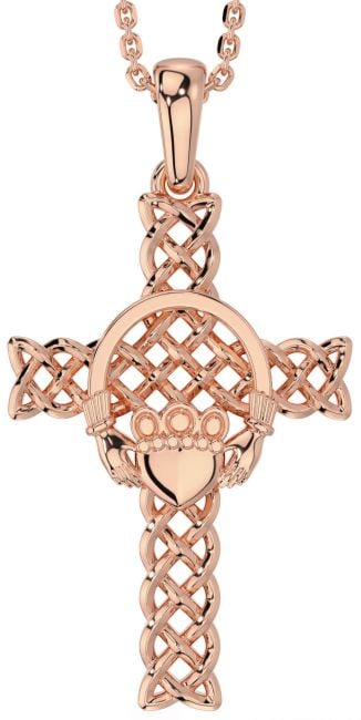 Rose Gold Silver Claddagh Celtic Cross Necklace