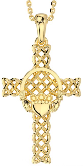 Gold Silver Claddagh Celtic Cross Necklace