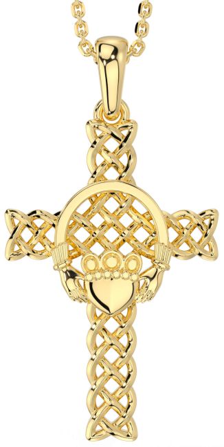 Gold Claddagh Celtic Cross Necklace
