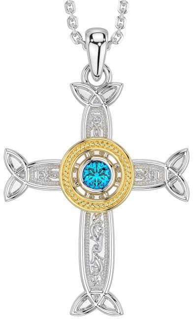 Topaz Gold Silver Celtic Cross Necklace