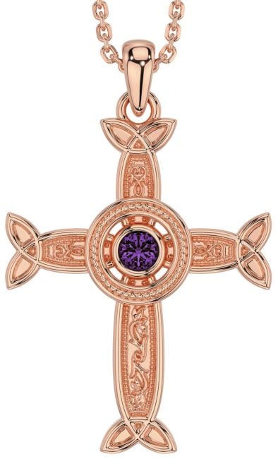 Alexandrite Rose Gold Silver Celtic Cross Necklace