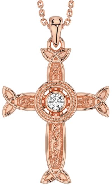 Diamond Rose Gold Silver Celtic Cross Necklace