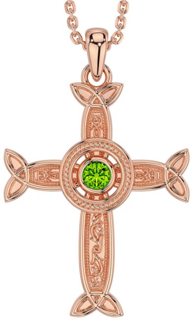 Peridot Rose Gold Silver Celtic Cross Necklace