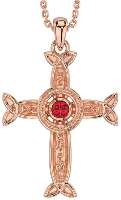 Ruby Rose Gold Silver Celtic Cross Necklace