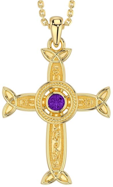 Amethyst Gold Silver Celtic Cross Necklace