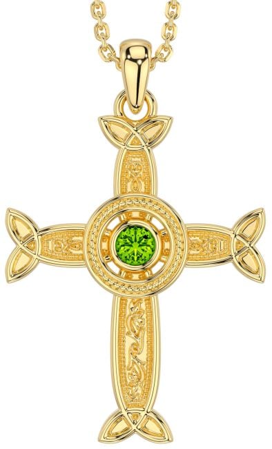 Peridot Gold Silver Celtic Cross Necklace