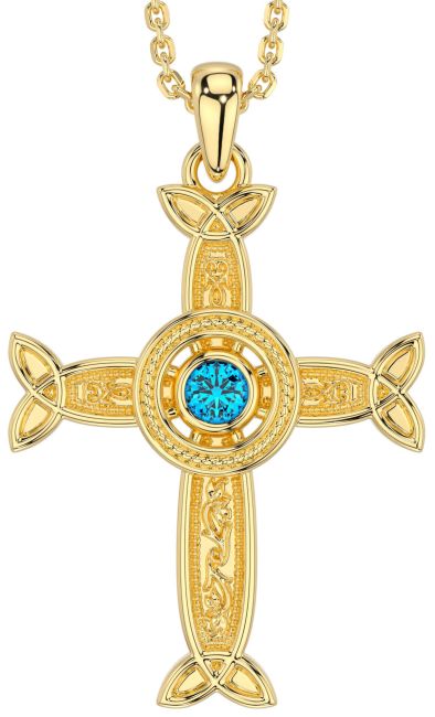 Topaz Gold Silver Celtic Cross Necklace