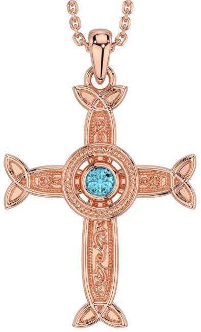 Aquamarine Rose Gold Celtic Cross Necklace