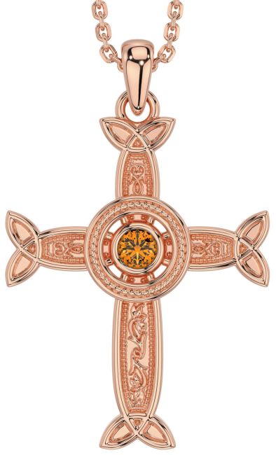 Citrine Rose Gold Celtic Cross Necklace