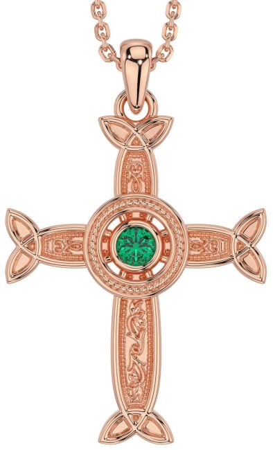 Emerald Rose Gold Celtic Cross Necklace