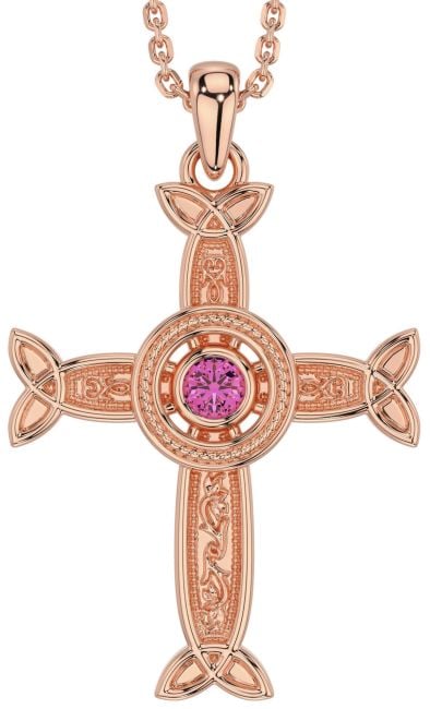 Pink Tourmaline Rose Gold Celtic Cross Necklace