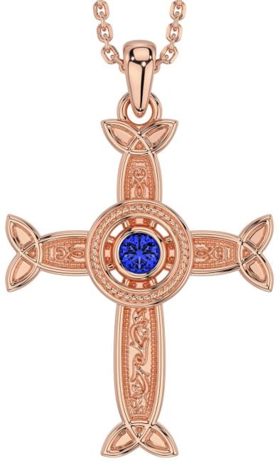 Sapphire Rose Gold Celtic Cross Necklace