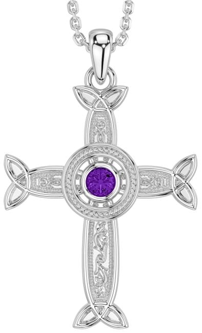 Amethyst Silver Celtic Cross Necklace