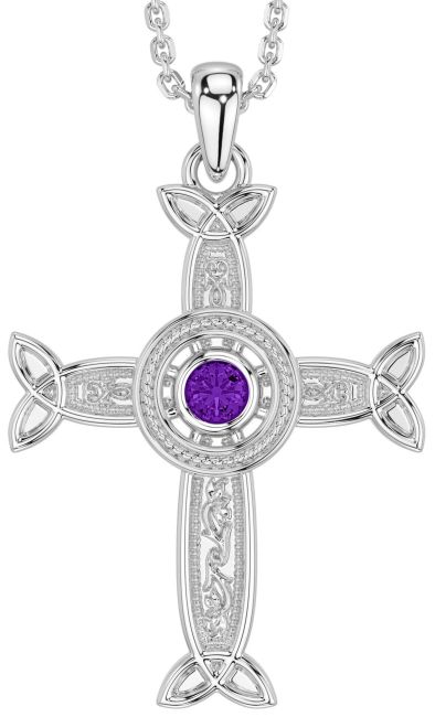 Amethyst White Gold Celtic Cross Necklace