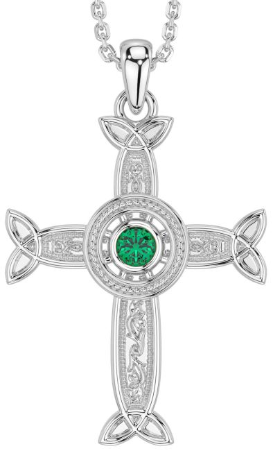 Emerald White Gold Celtic Cross Necklace