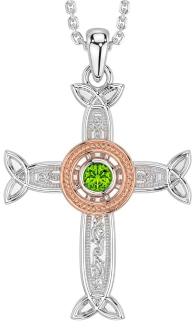 Peridot White Rose Gold Celtic Cross Necklace