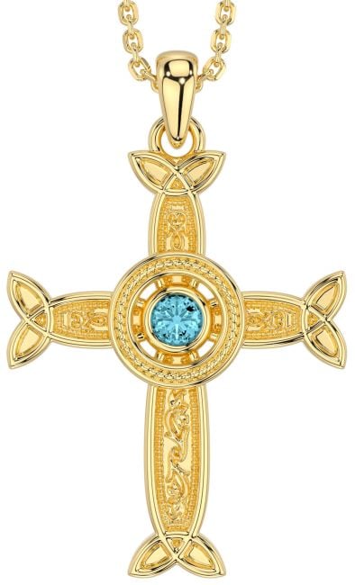 Aquamarine Gold Celtic Cross Necklace