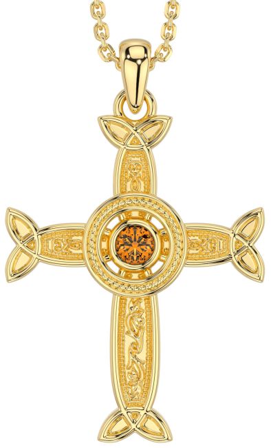 Citrine Gold Celtic Cross Necklace