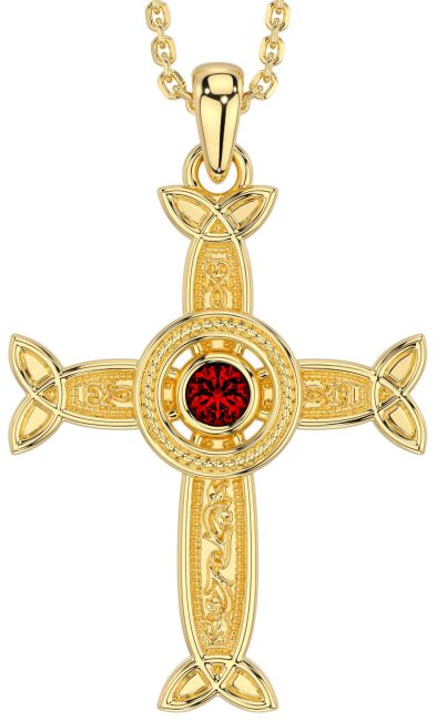 Garnet Gold Celtic Cross Necklace