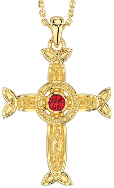 Ruby Gold Celtic Cross Necklace