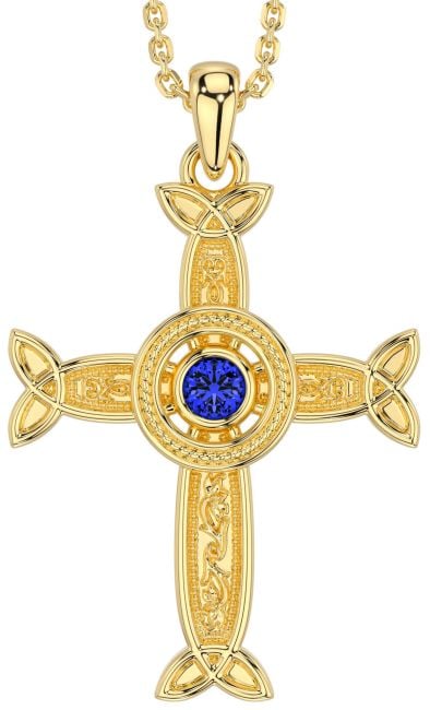 Sapphire Gold Celtic Cross Necklace