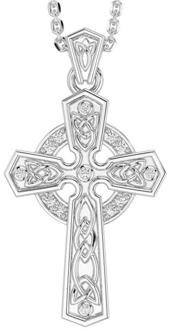 Diamond Silver Celtic Cross Necklace