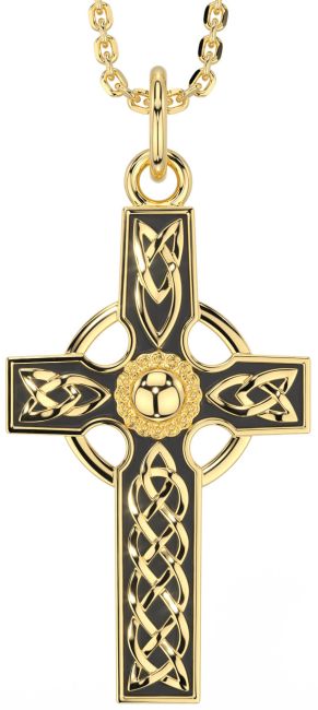 Gold Silver Black Rhodium Celtic Cross Necklace