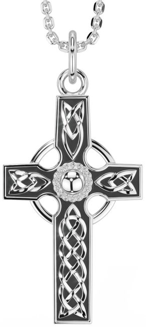 Silver Black Rhodium Celtic Cross Necklace