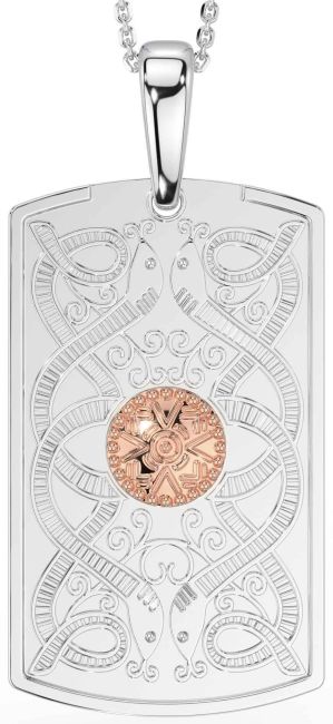 Men's White Rose Gold Dog Tag Celtic Warrior Necklace