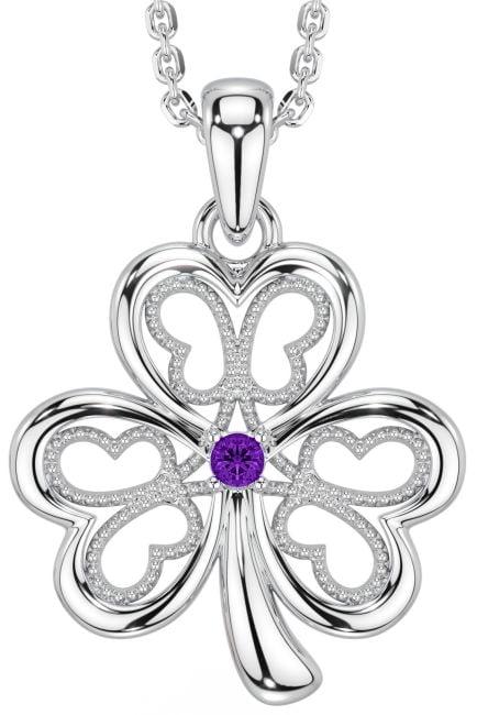 Amethyst Silver Shamrock Necklace