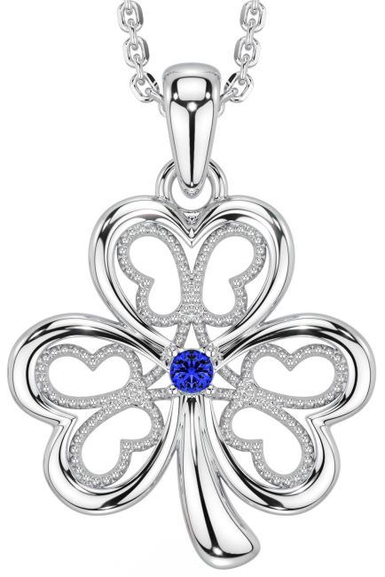 Sapphire Silver Shamrock Necklace