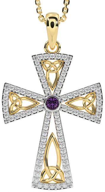 Diamond Alexandrite Gold Silver Celtic Cross Trinity Knot Necklace