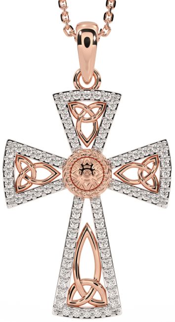 Diamond Rose Gold Celtic Cross Trinity Knot Necklace