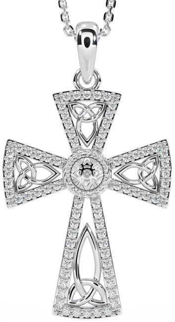 Diamond Silver Celtic Cross Trinity Knot Necklace