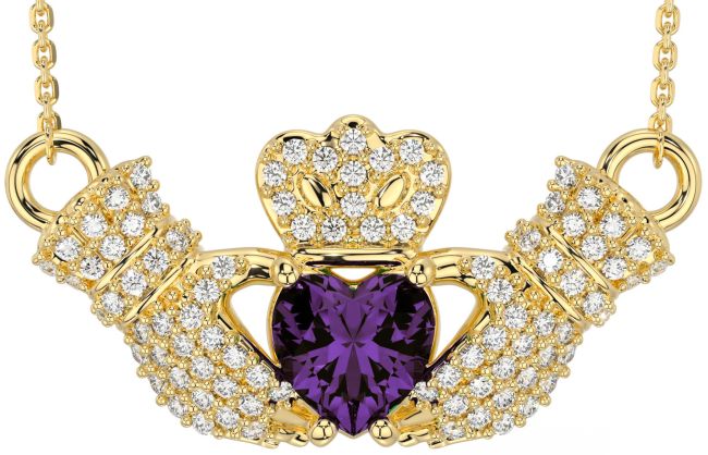 Diamond Alexandrite Gold Silver Claddagh Necklace