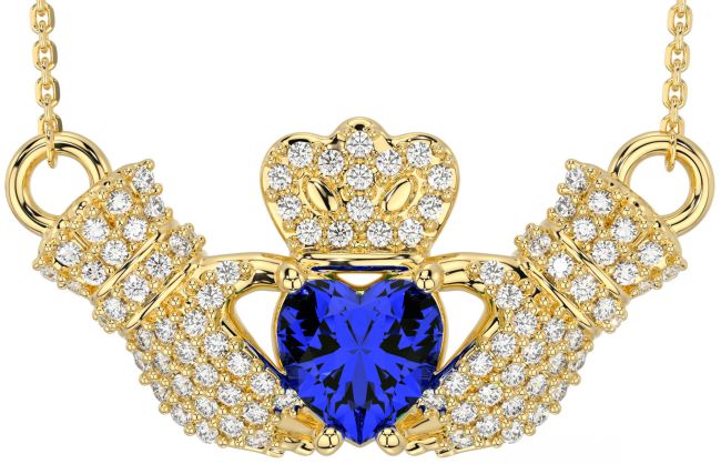 Diamond Sapphire Gold Silver Claddagh Necklace