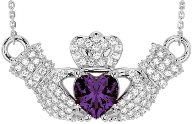 Diamond Alexandrite Silver Claddagh Necklace