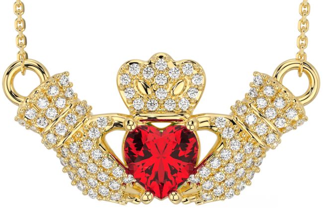 Diamond Ruby Gold Claddagh Necklace