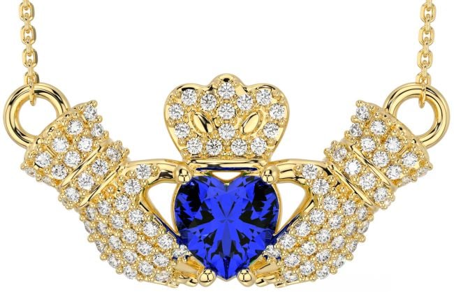 Diamond Sapphire Gold Claddagh Necklace