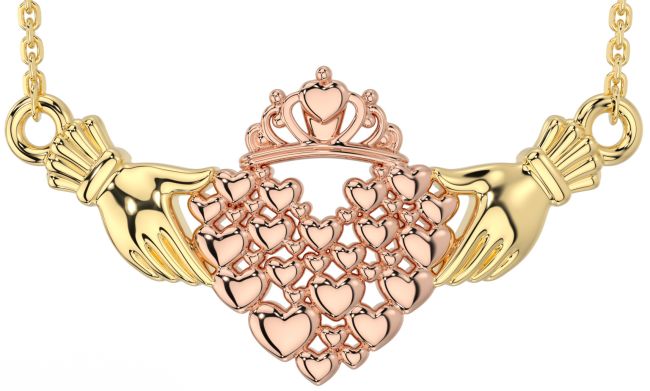 Rose Yellow Gold & Silver Claddagh Necklace