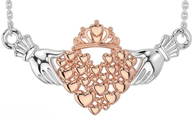 Rose Gold Silver Claddagh Necklace