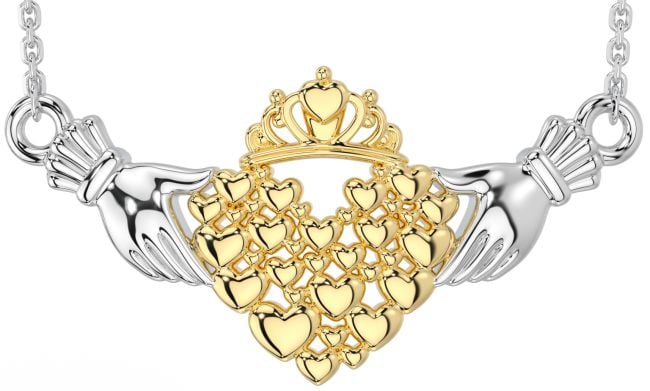 White Yellow Gold Claddagh Necklace