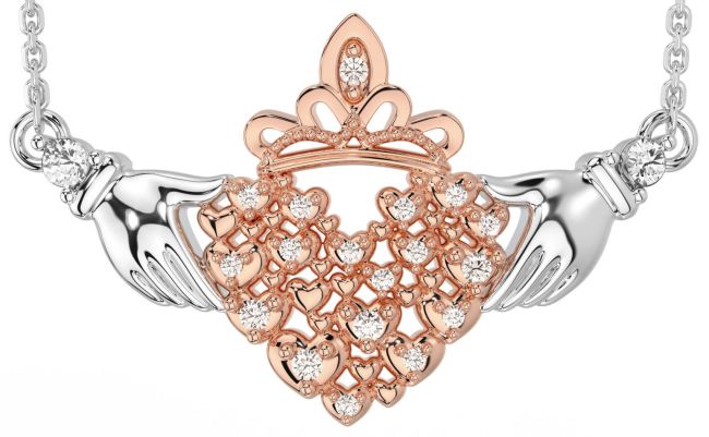 Diamond White Rose Gold Claddagh Necklace