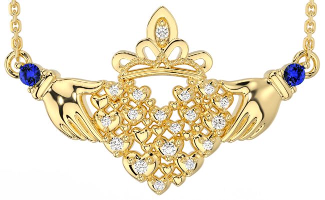 Diamond Sapphire Gold Claddagh Necklace
