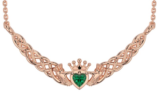 Emerald Rose Gold Silver Celtic Claddagh Necklace