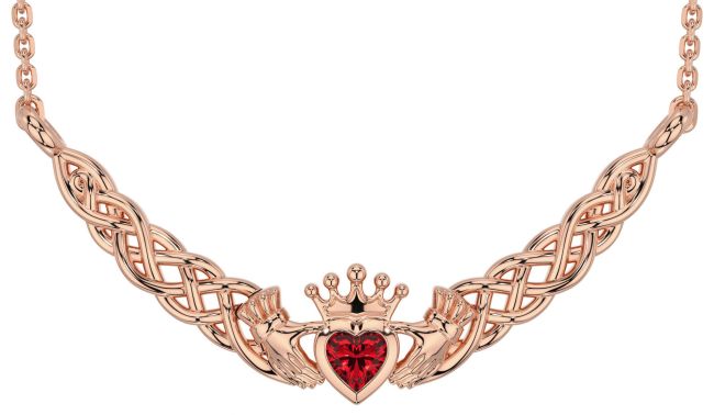 Ruby Rose Gold Silver Celtic Claddagh Necklace