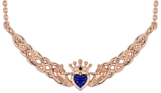 Sapphire Rose Gold Silver Celtic Claddagh Necklace