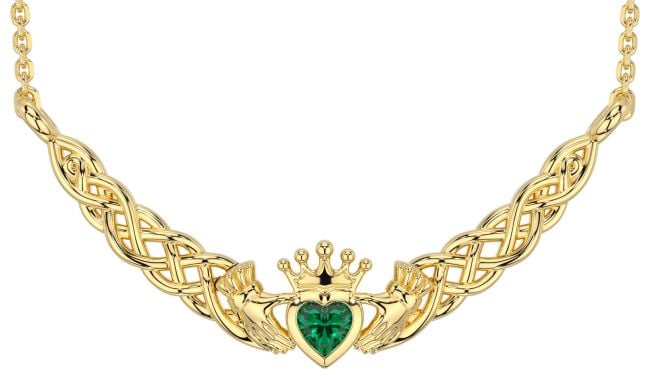 Emerald Gold Silver Celtic Claddagh Necklace