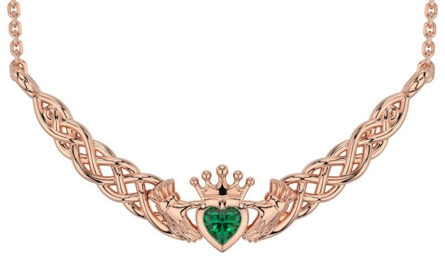 Emerald Rose Gold Celtic Claddagh Necklace